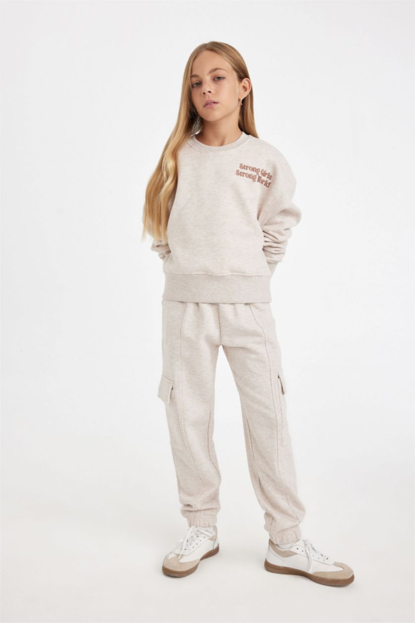 بنات ميلانج بيج Girl Waist Elasticated Cargo Jogger Sweatpants
