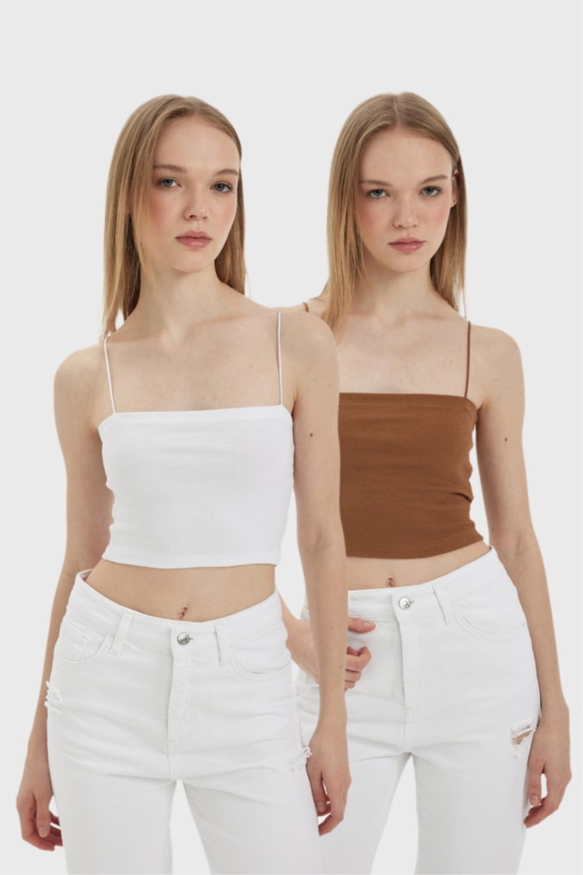 FEMME Blanc Lot de 2 Crop tops basiques