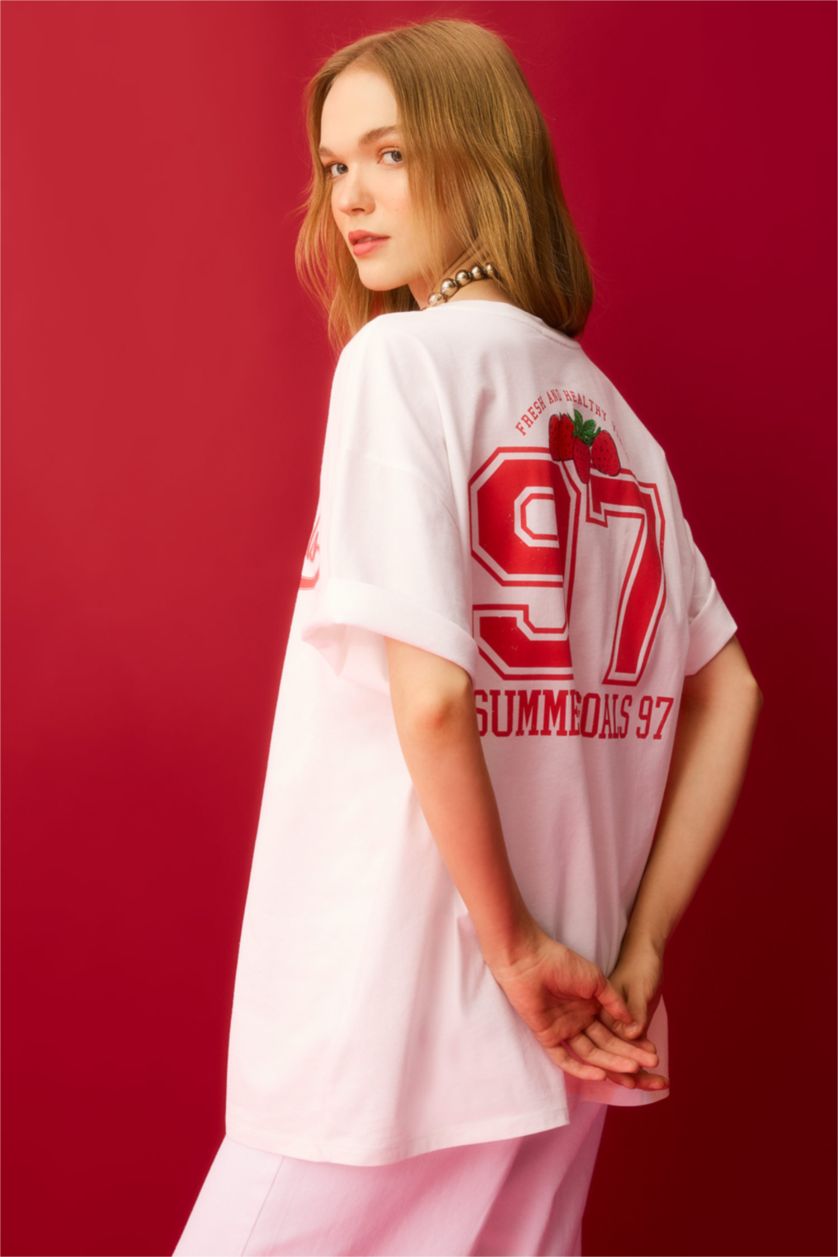 FEMME Blanc T-Shirt imprimé Oversize à Manches Courtes