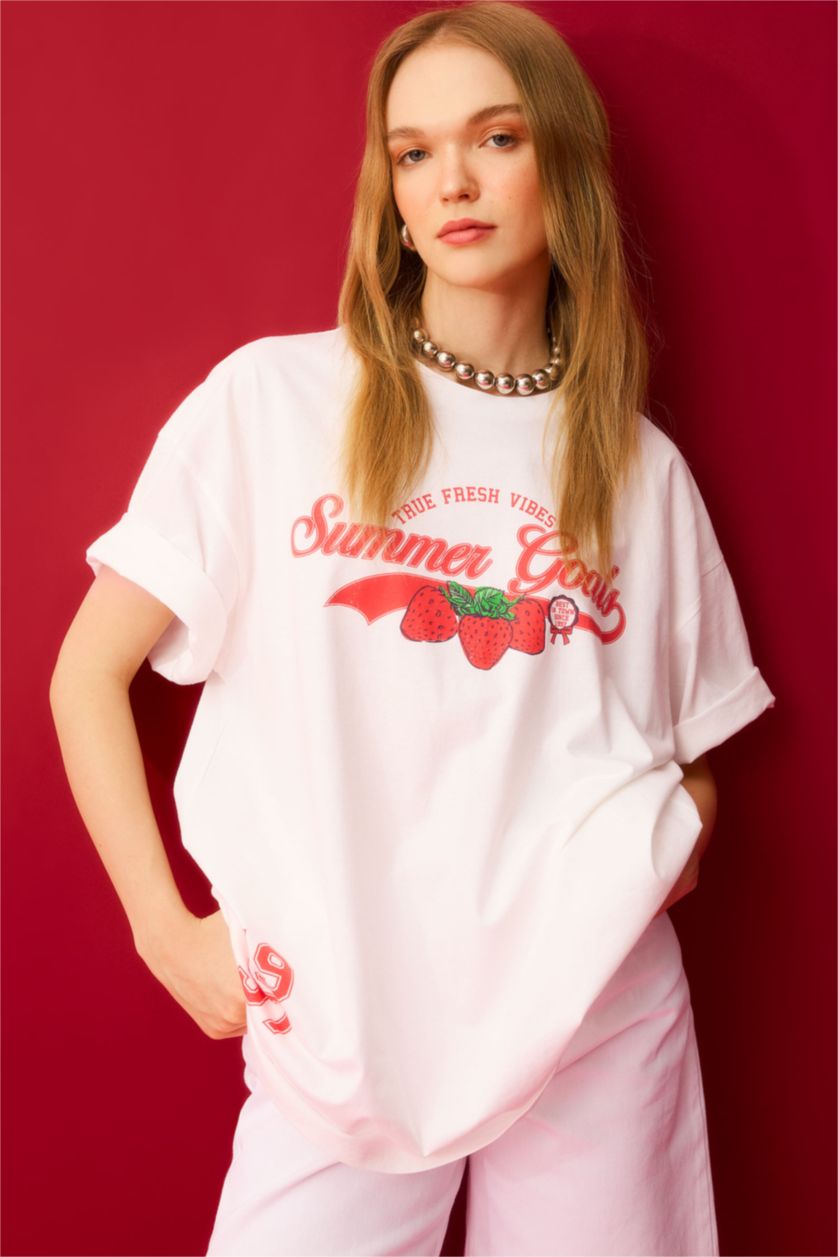 FEMME Blanc T-Shirt imprimé Oversize à Manches Courtes