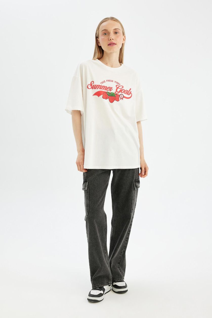 FEMME Blanc T-Shirt imprimé Oversize à Manches Courtes