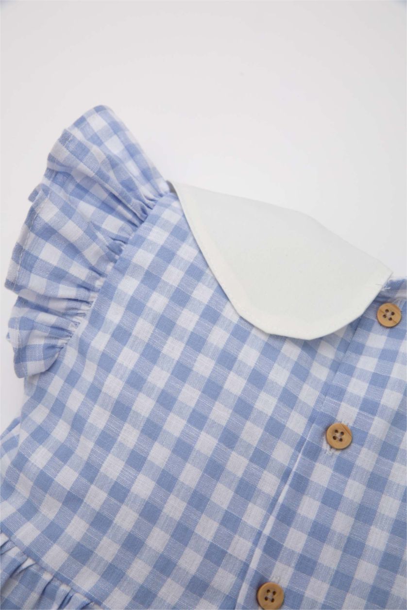 طفلة صغيرة أزرق فستان بناتي كاروهات بوبلين قصة عادية نص ردن وياخة بيبي