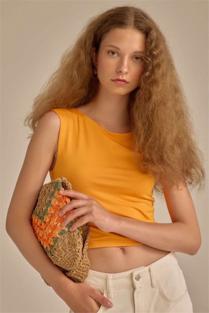 Woman Orange Fitted Short Sleeve T-Shirt