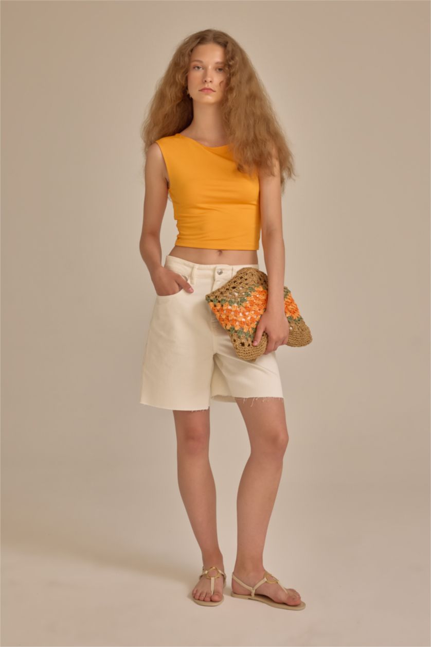 Woman Orange Fitted Short Sleeve T-Shirt