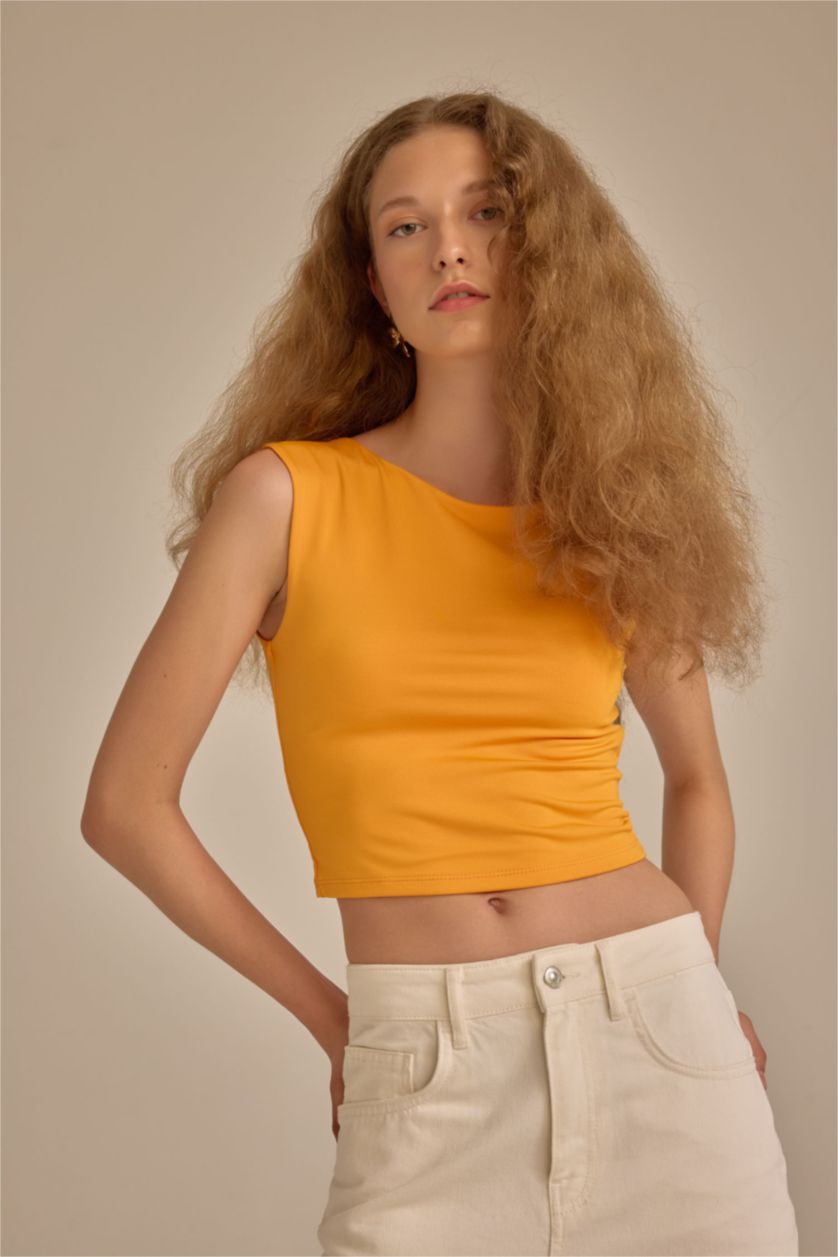 Woman Orange Fitted Short Sleeve T-Shirt