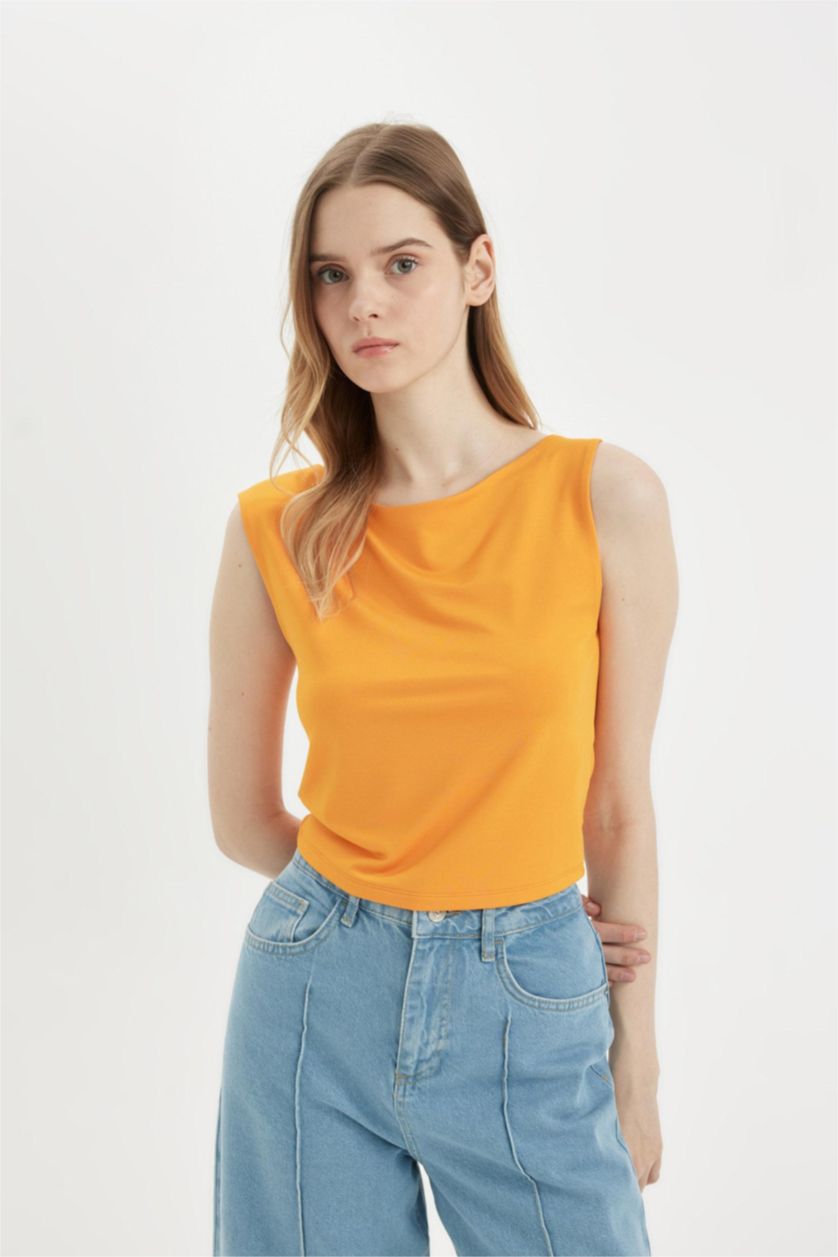 Woman Orange Fitted Short Sleeve T-Shirt