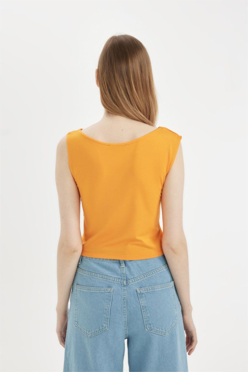 Woman Orange Fitted Short Sleeve T-Shirt