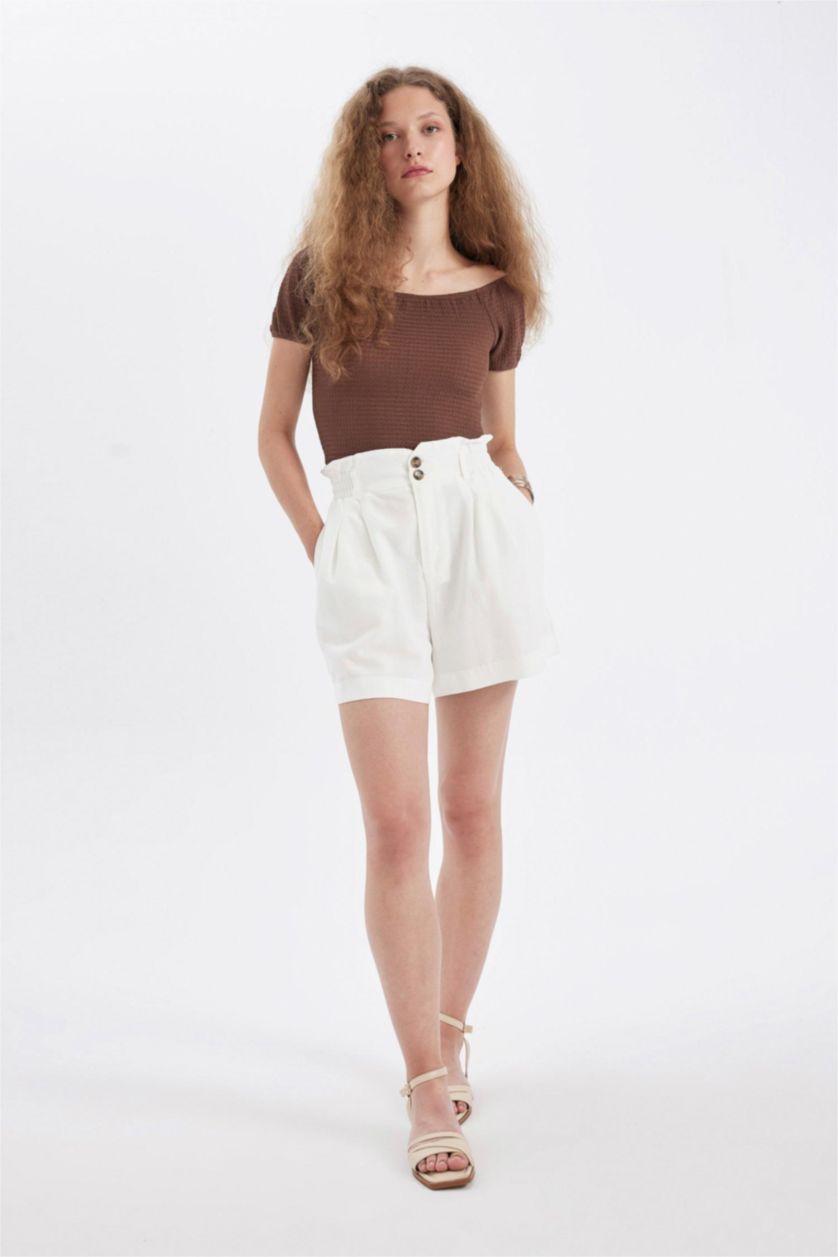 نساء بني بلوزة منسوج بكتف مفتوح سليم فيت