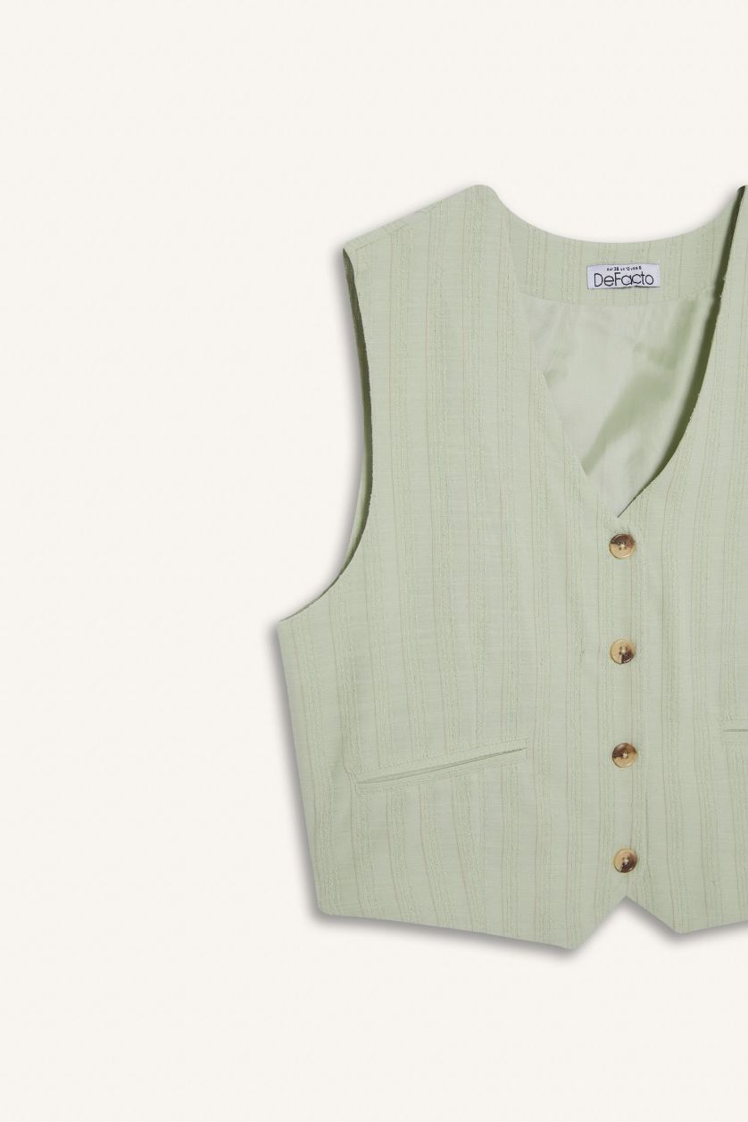 Woman Mint Regular Fit V Neck Linen Blend Vest