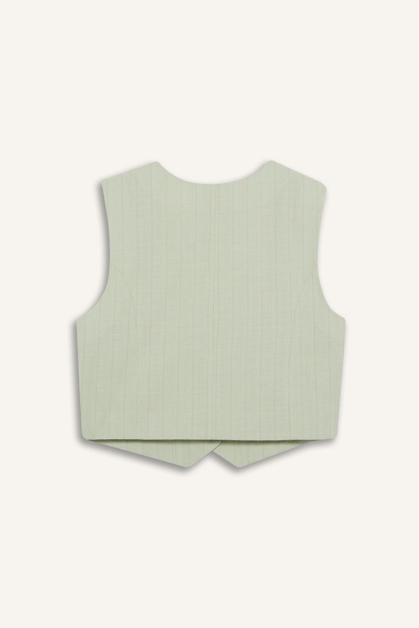 Woman Mint Regular Fit V Neck Linen Blend Vest