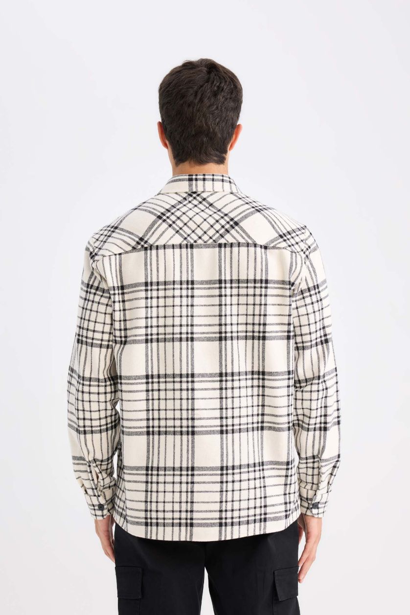 رجالي بيج فاتح Regular Fit Flanel Long Sleeve Shirt