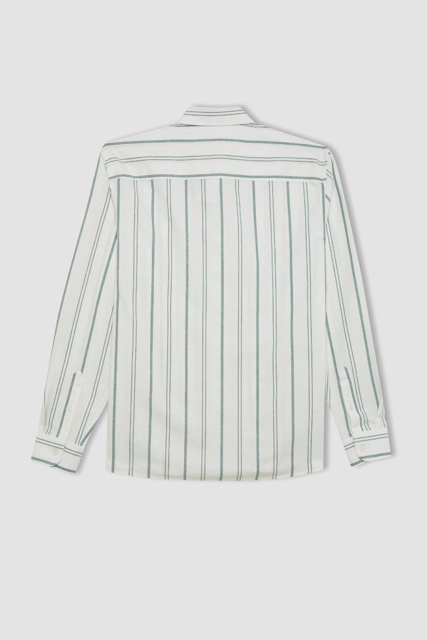 رجالي أخضر قميص بولو مخطط كم طويل أوكسفورد قصة عادية