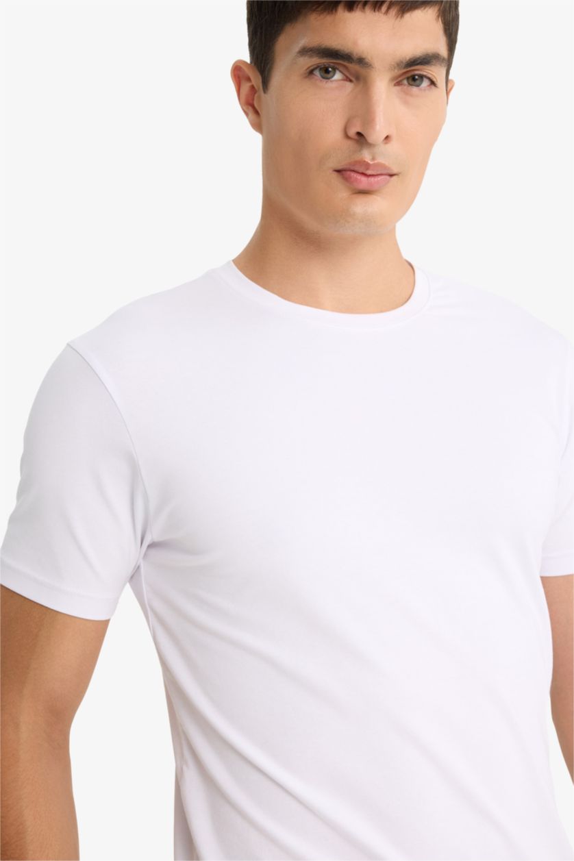 Erkek Beyaz Slım Fıt Bisiklet Yaka Üst