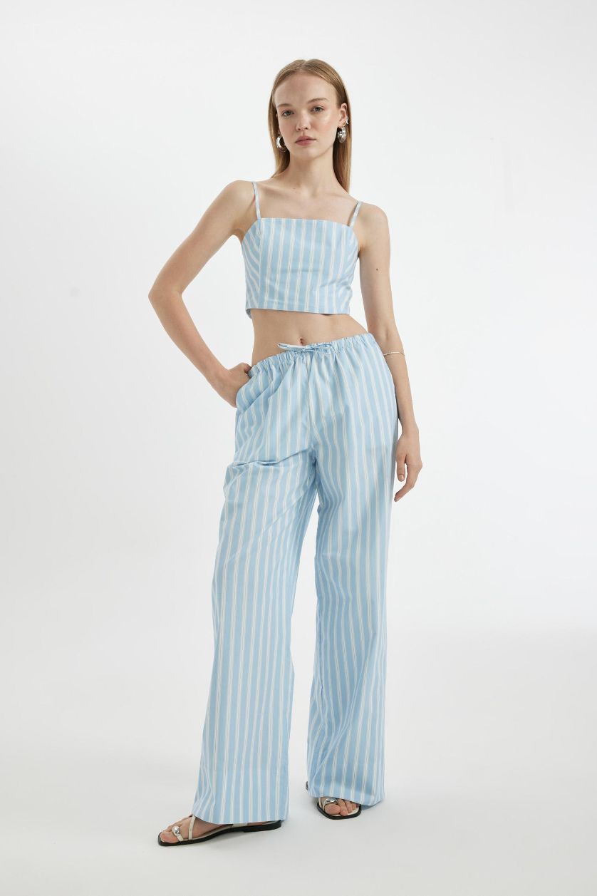 نساء أزرق فاتح بلوزة بوبلين بدون ردن