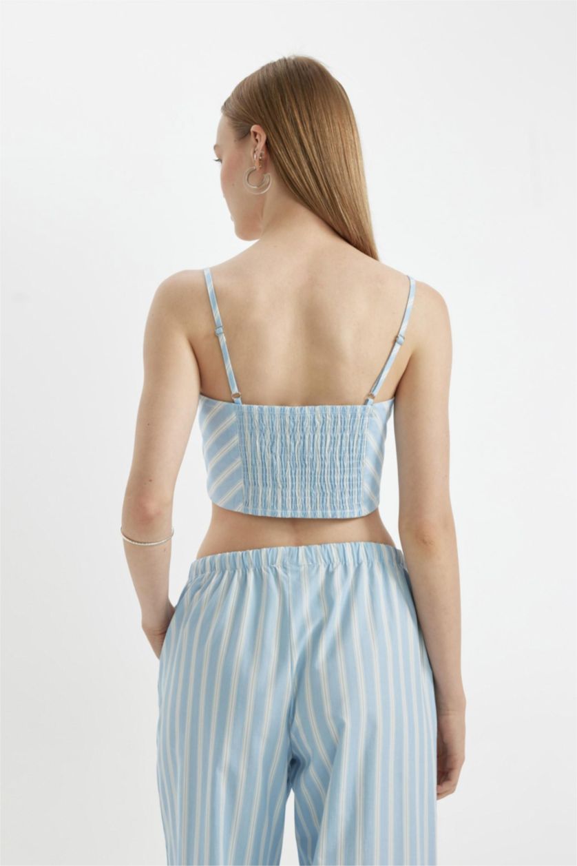 نساء أزرق فاتح بلوزة بوبلين بدون ردن