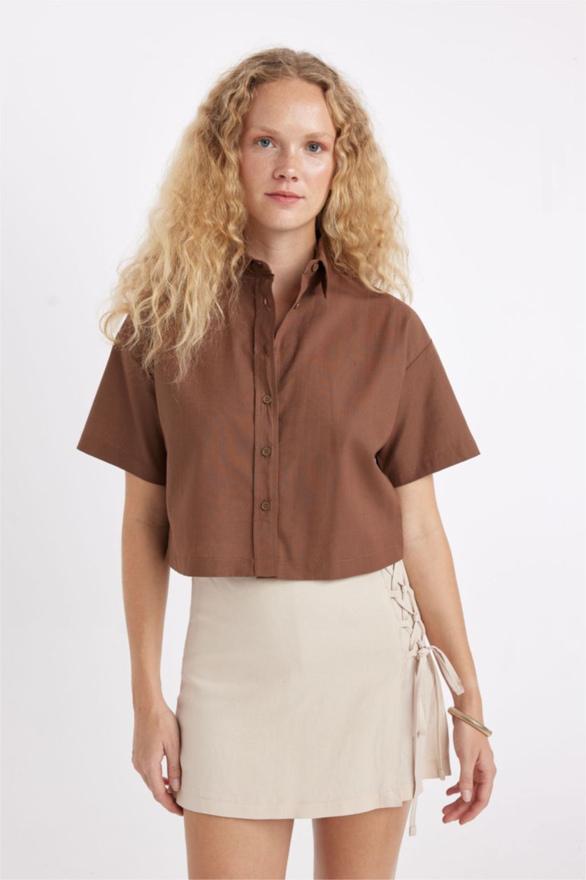 Woman Brown Oversize Short Sleeve Shirt