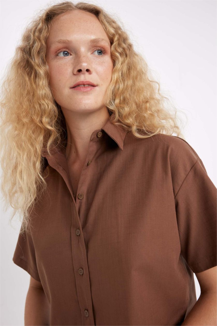 Woman Brown Oversize Short Sleeve Shirt