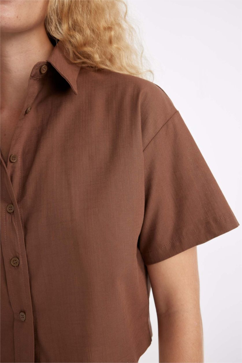 Woman Brown Oversize Short Sleeve Shirt