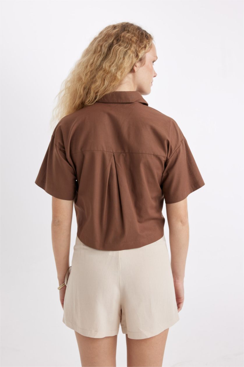 Woman Brown Oversize Short Sleeve Shirt