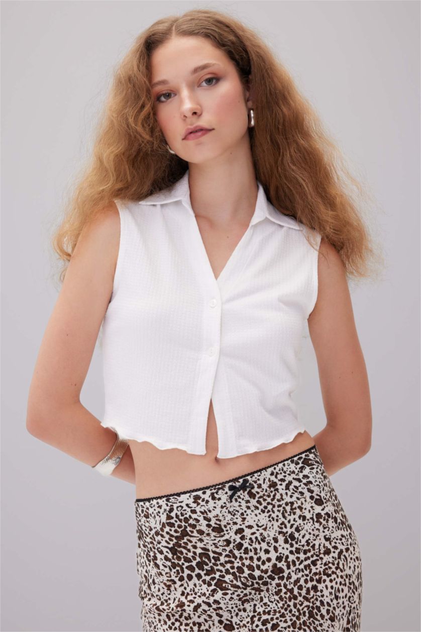 FEMME Blanc Chemisier Sans Manches Coupe Slim à Col en V