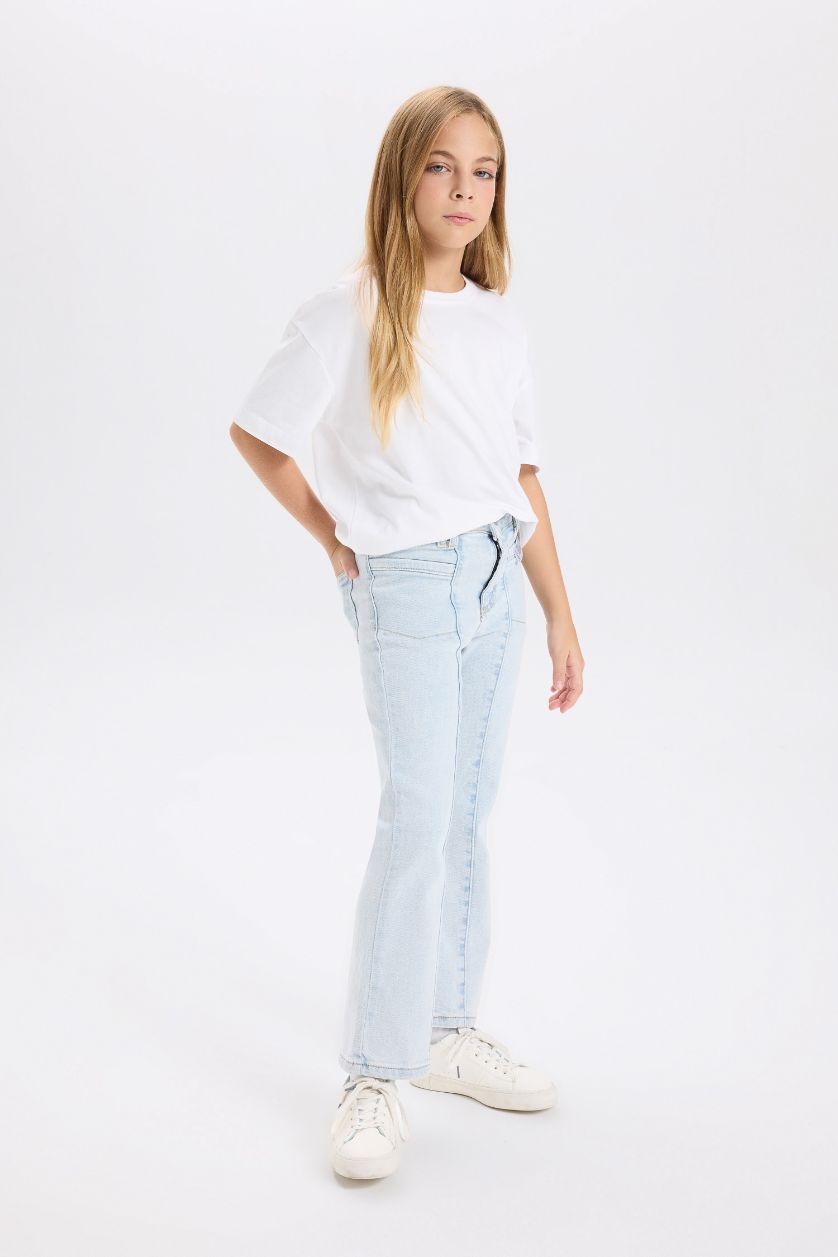 FILLES BLEU Clair Pantalon Jean à Coupe évasée avec poches pour Fille