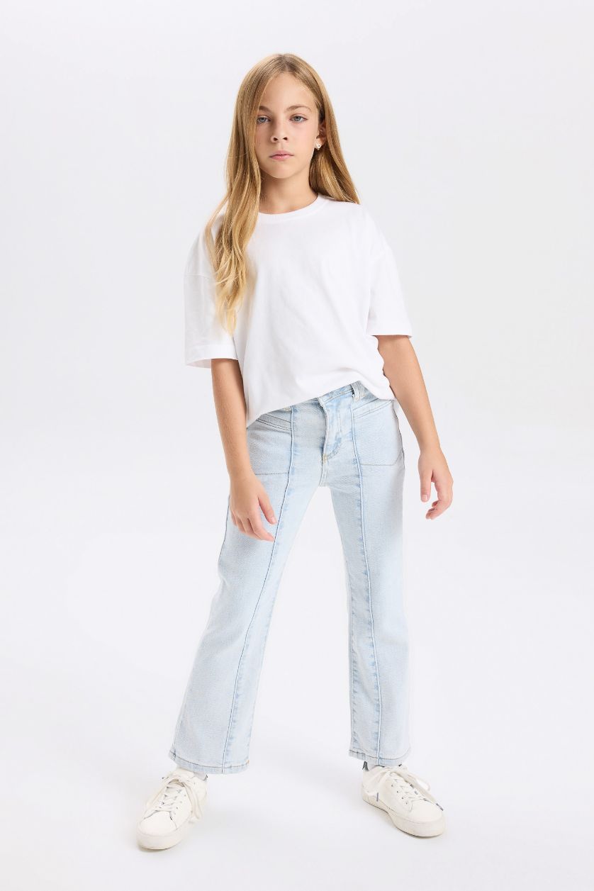 FILLES BLEU Clair Pantalon Jean à Coupe évasée avec poches pour Fille