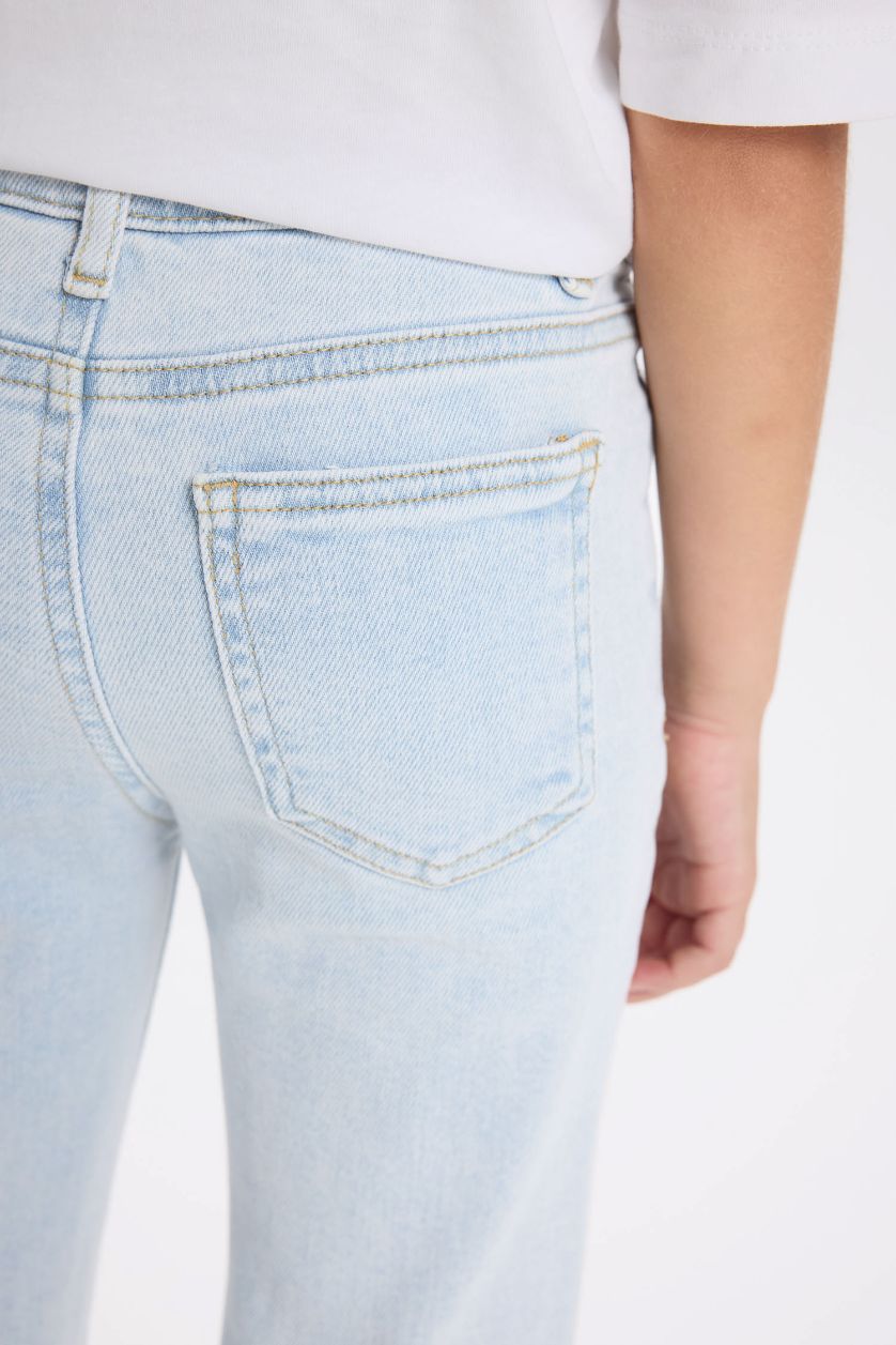 FILLES BLEU Clair Pantalon Jean à Coupe évasée avec poches pour Fille