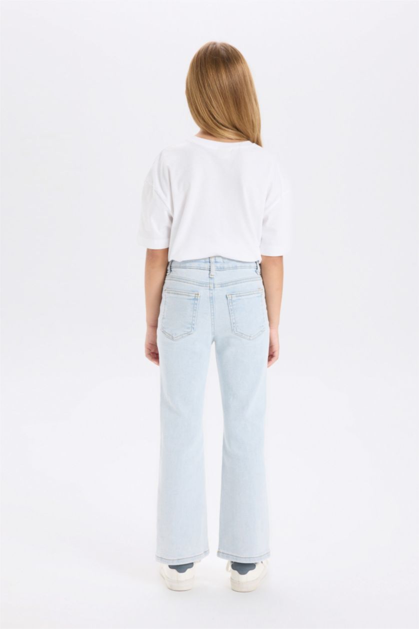 FILLES BLEU Clair Pantalon Jean à Coupe évasée avec poches pour Fille
