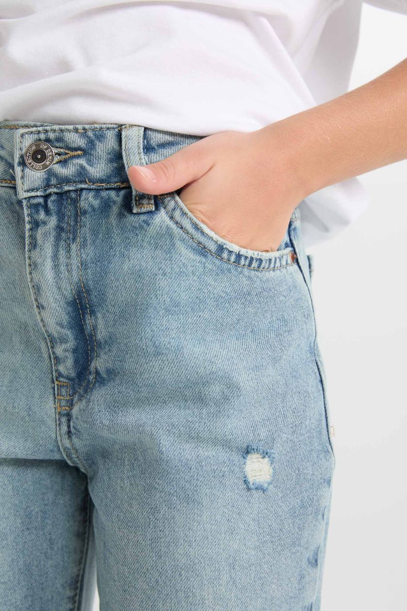 GIRLS & TEENS Blue Girl Mom Fit Ripped Detailed Skinny Leg Jeans