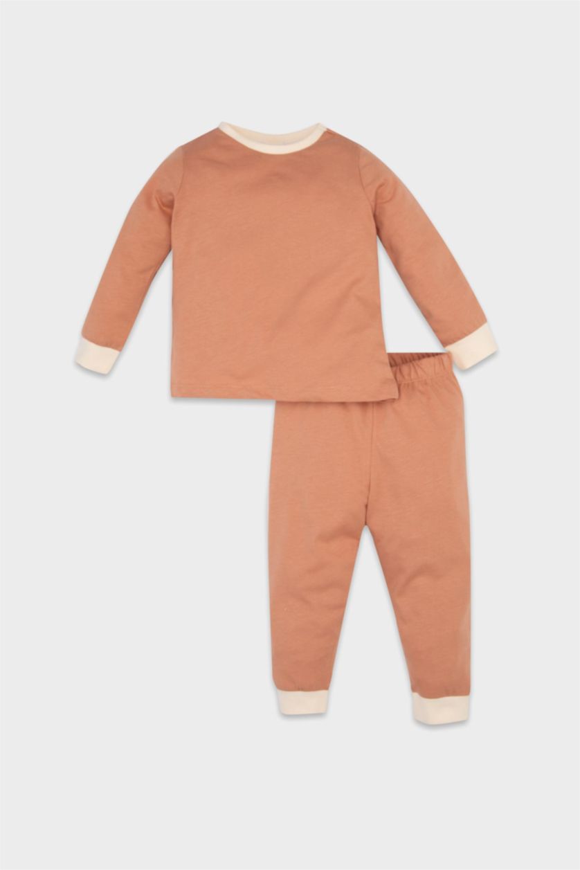 Erkek Bebek Açık Kahve Erkek Bebek 4'lü Pijama Takım Araç Baskılı Penye Uzun Kollu Üst Beli Lastikli Uzun Alt