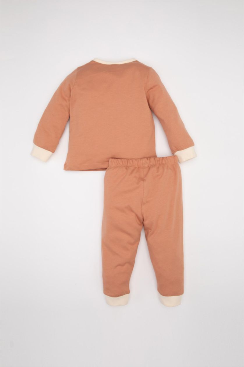 Erkek Bebek Açık Kahve Erkek Bebek 4'lü Pijama Takım Araç Baskılı Penye Uzun Kollu Üst Beli Lastikli Uzun Alt