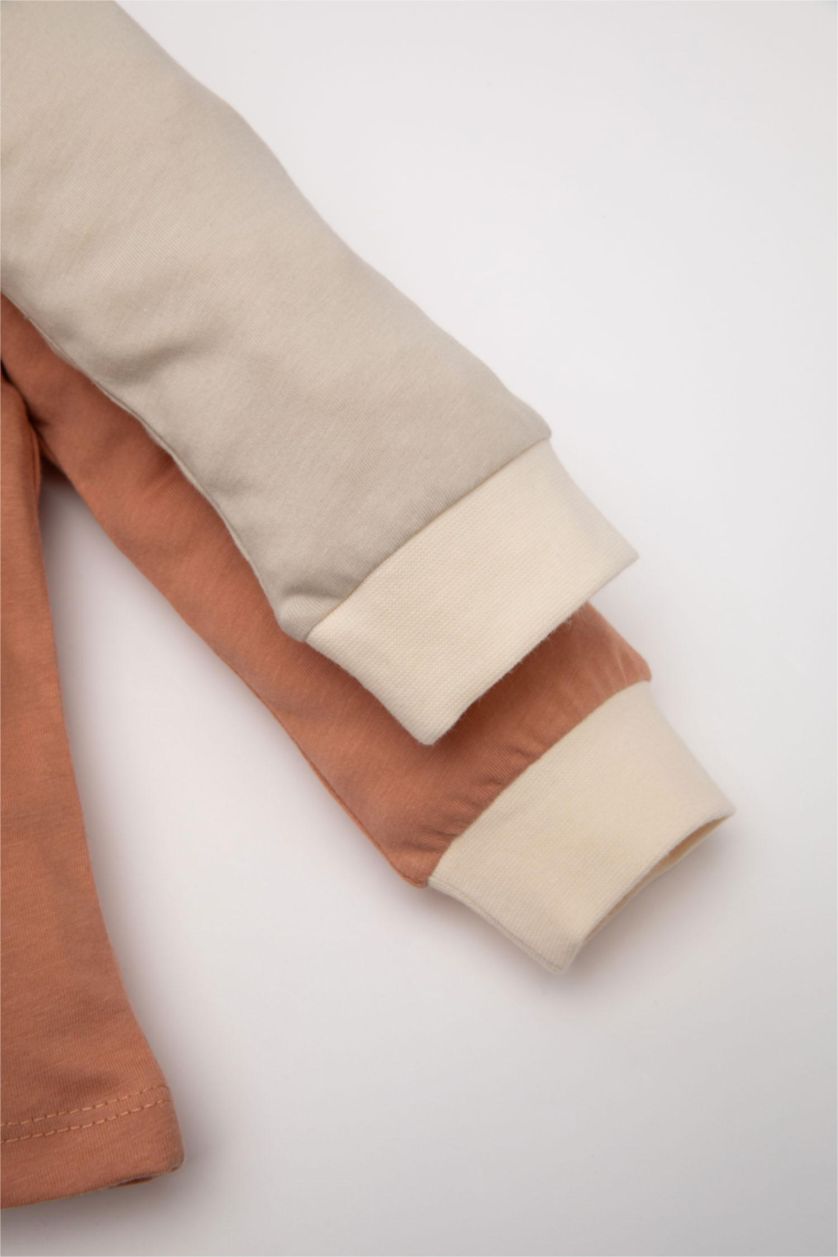 Erkek Bebek Açık Kahve Erkek Bebek 4'lü Pijama Takım Araç Baskılı Penye Uzun Kollu Üst Beli Lastikli Uzun Alt