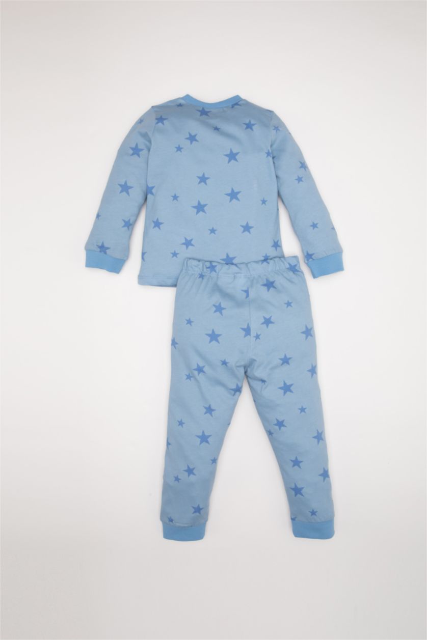 طفل صغير أزرق فاتح طقم بيجاما بيبي اولادي ممشط قصة عادية من سنوبي - قطعتين