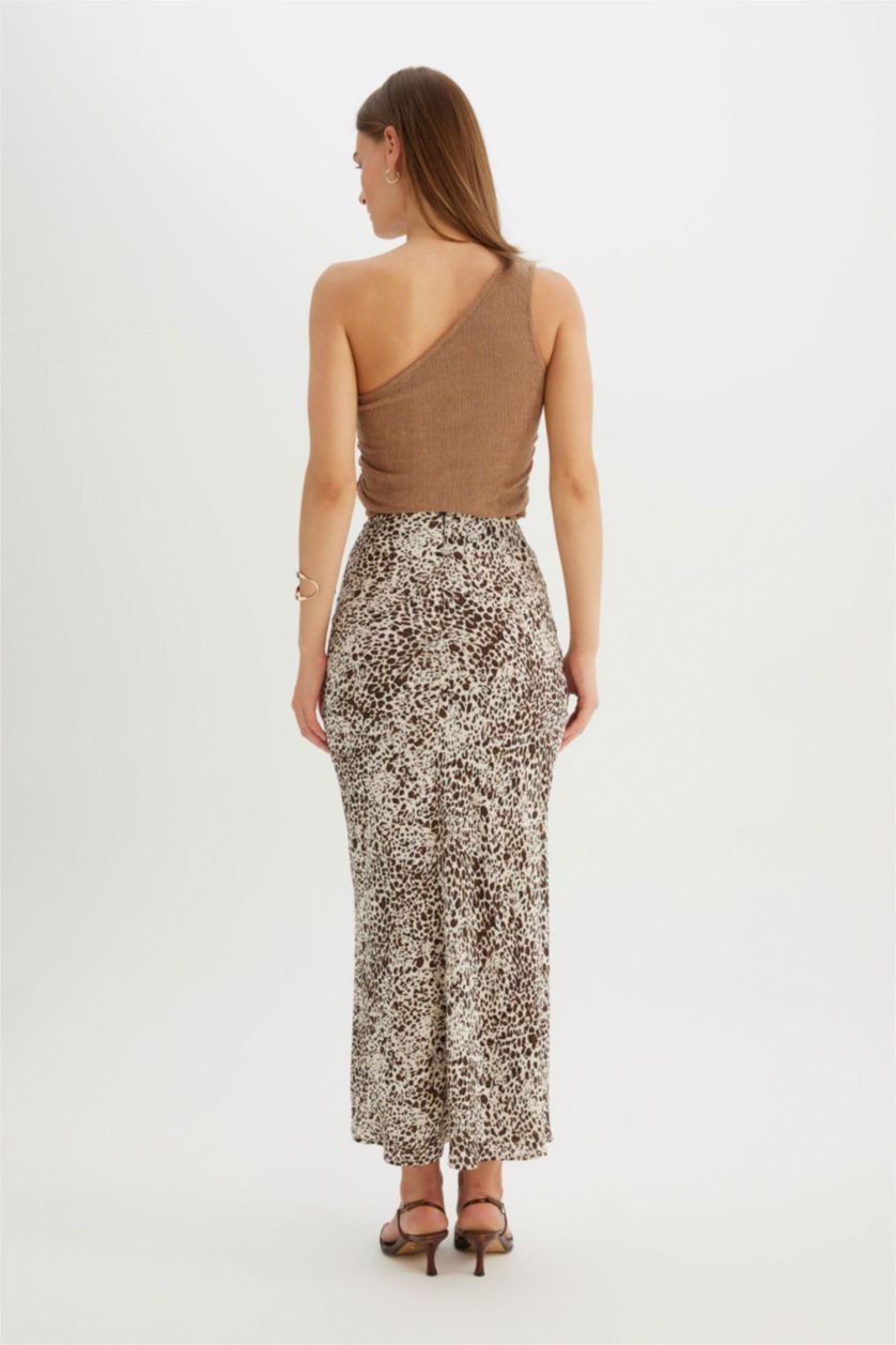 نساء بني تنورة طويلة تايجر منسوج بخصر عالي