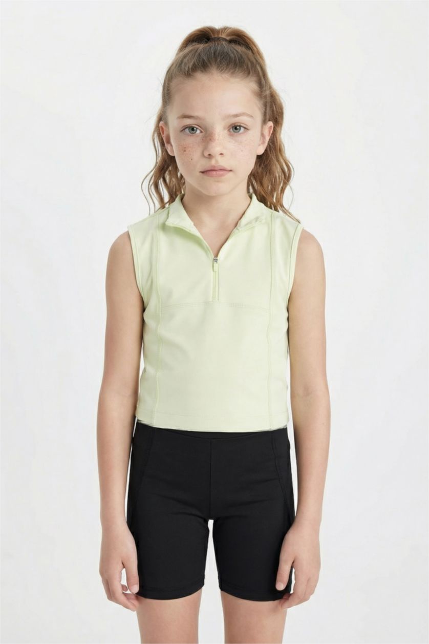GIRLS & TEENS Light Mint Girl Slim Fit Polo Neck Basic Sleeveless T-Shirt