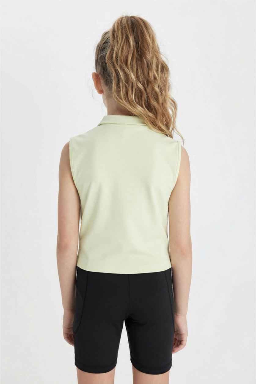 GIRLS & TEENS Light Mint Girl Slim Fit Polo Neck Basic Sleeveless T-Shirt