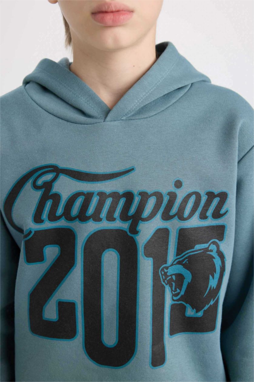 Boys & Teens Mat Yeşil Boy Sweatshirt Elastic Waist Sweatpants 2 Piece Set