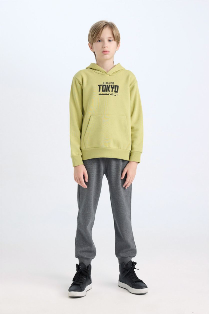 Boys & Teens Olive Boy Kangaroo Pocket Sweatshirt  Sweatpants 2 Piece Set