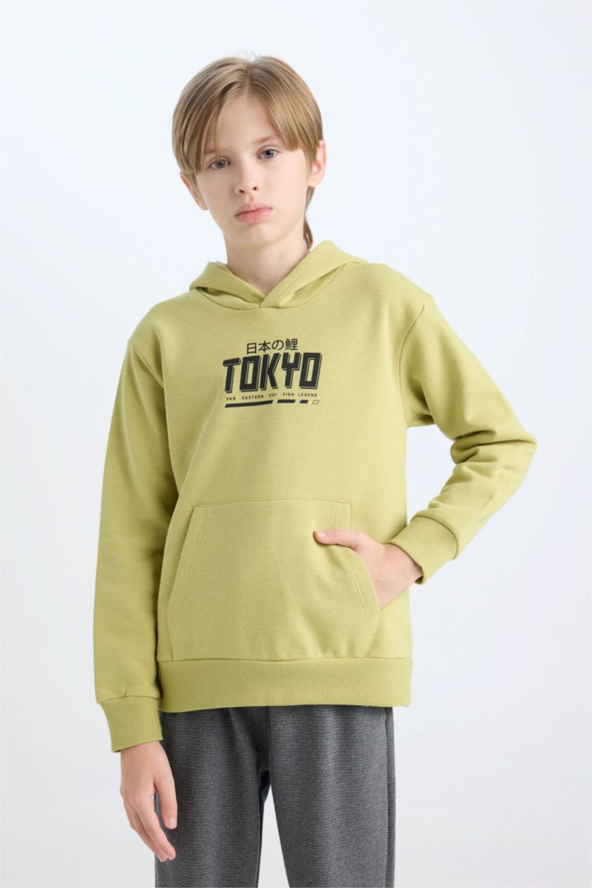 Boys & Teens Olive Boy Kangaroo Pocket Sweatshirt  Sweatpants 2 Piece Set