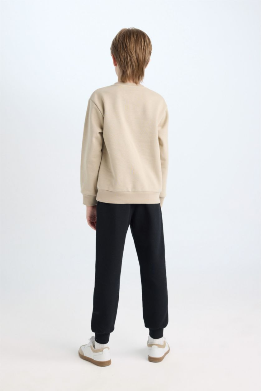 Erkek Çocuk - Genç Erkek Bej Erkek Çocuk 2'li Takım Baskılı Sweatshirt Beli Lastikli Jogger Eşofman Altı