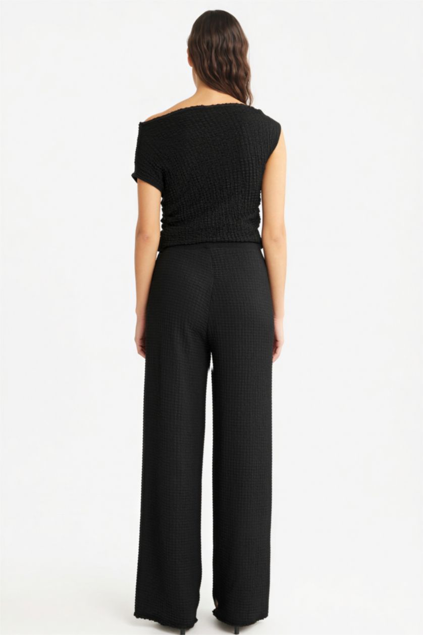 Kadın Siyah Wide Leg Geniş Bol Paça Bürümcük Pantolon