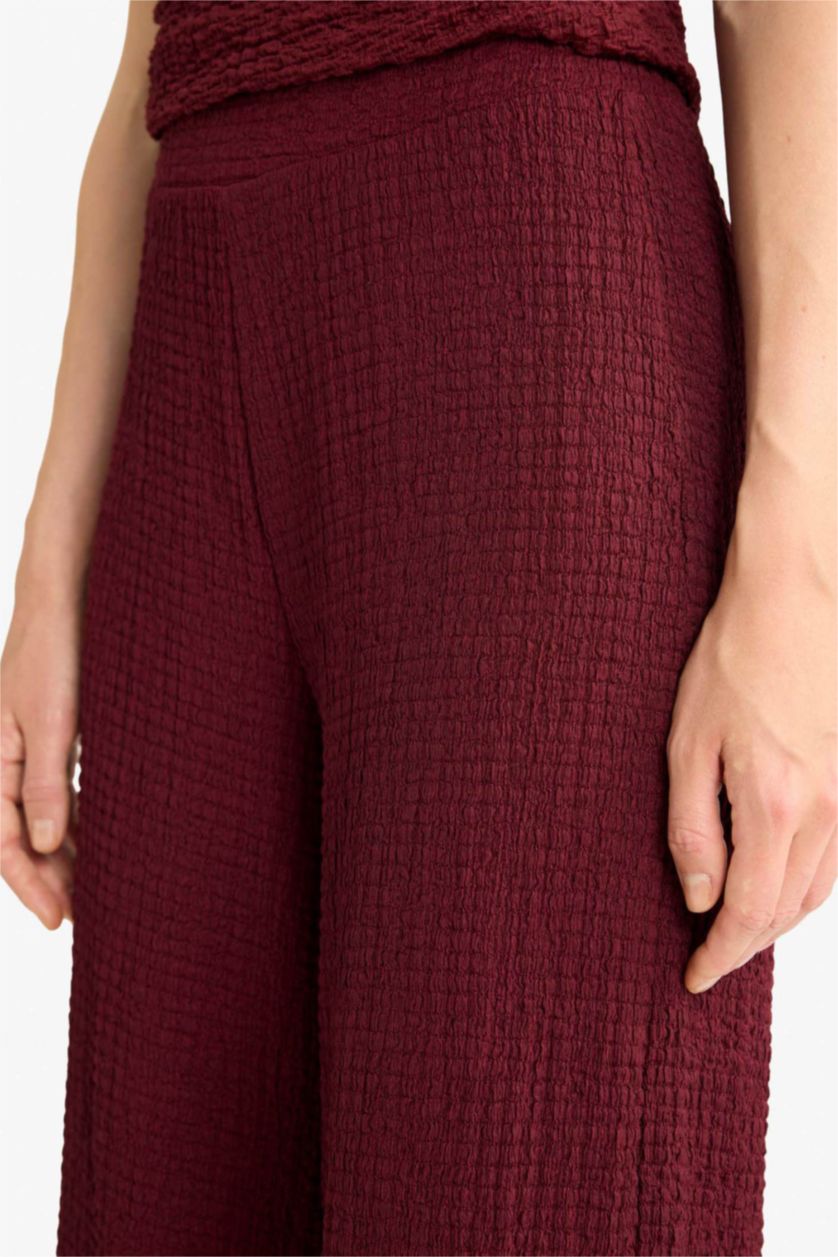 Kadın Bordo Wide Leg Geniş Bol Paça Bürümcük Pantolon