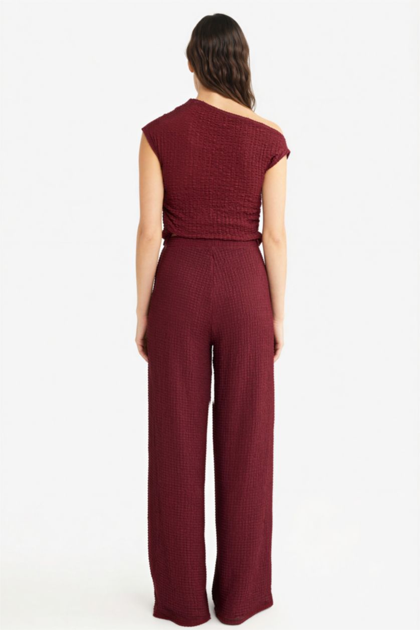 Kadın Bordo Wide Leg Geniş Bol Paça Bürümcük Pantolon