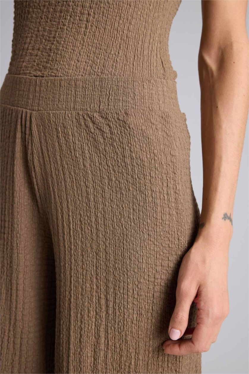 Kadın Açık Kahve Wıde Leg Bürümcük Pantolon