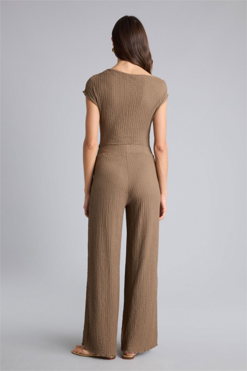 Kadın Açık Kahve Wıde Leg Bürümcük Pantolon