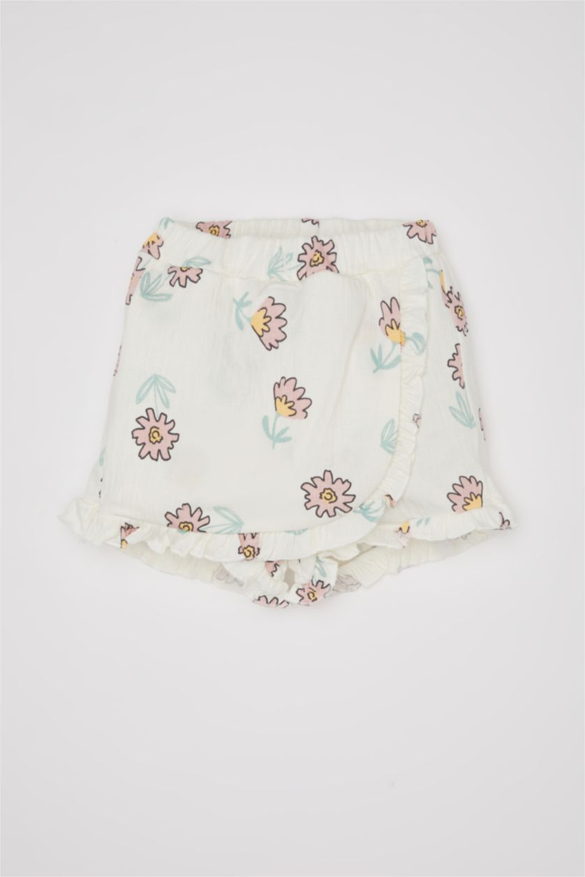Kız Bebek Ekru Kız Bebek Çiçekli Şort Etek