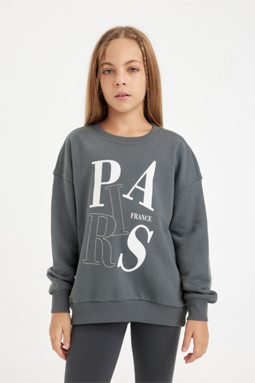 GIRLS & TEENS Anthracite Girl Oversize Fit Printed Sweatshirt
