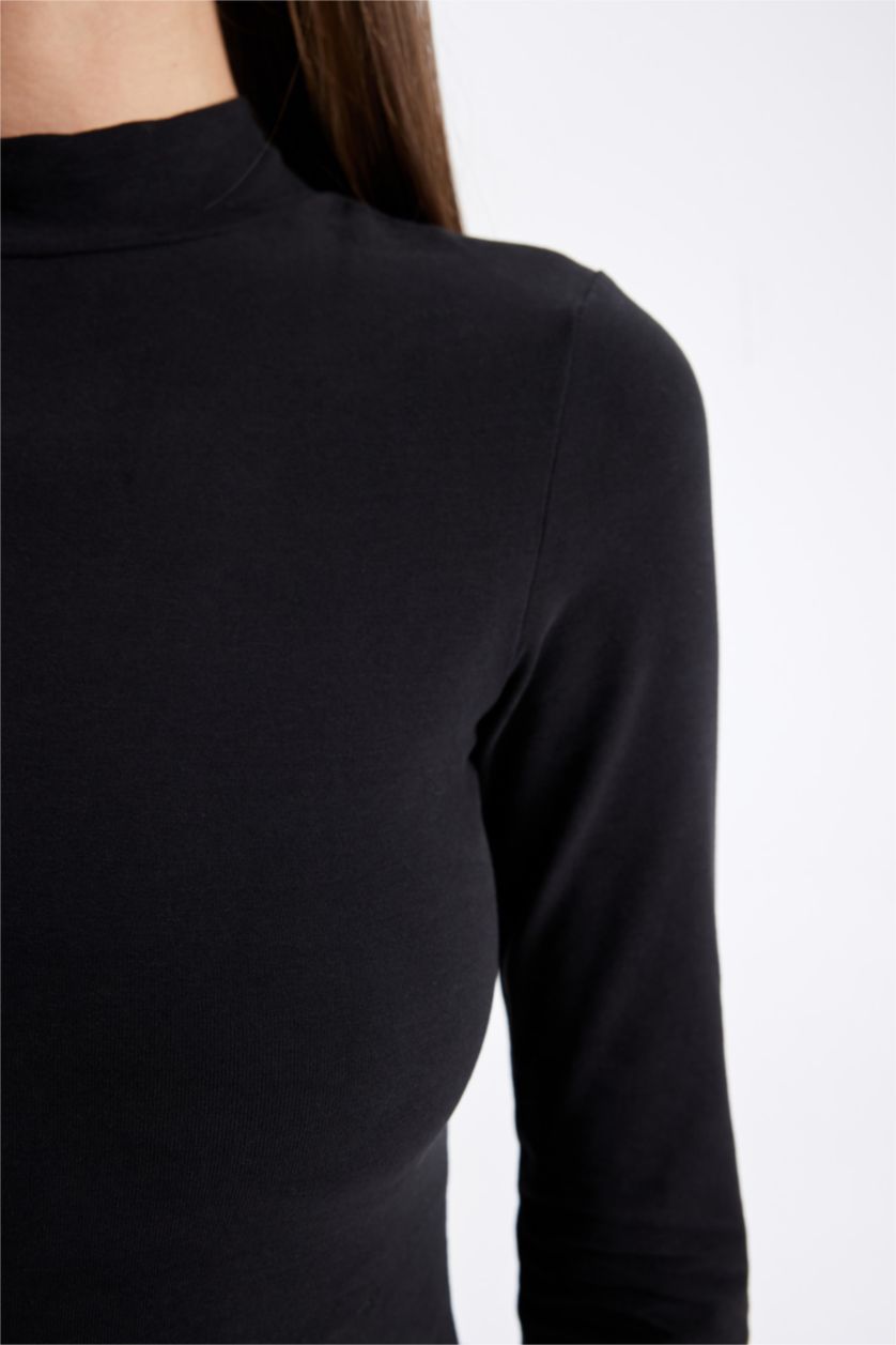 Kadın Siyah Slım Fıt Uzun Kollu Tişört