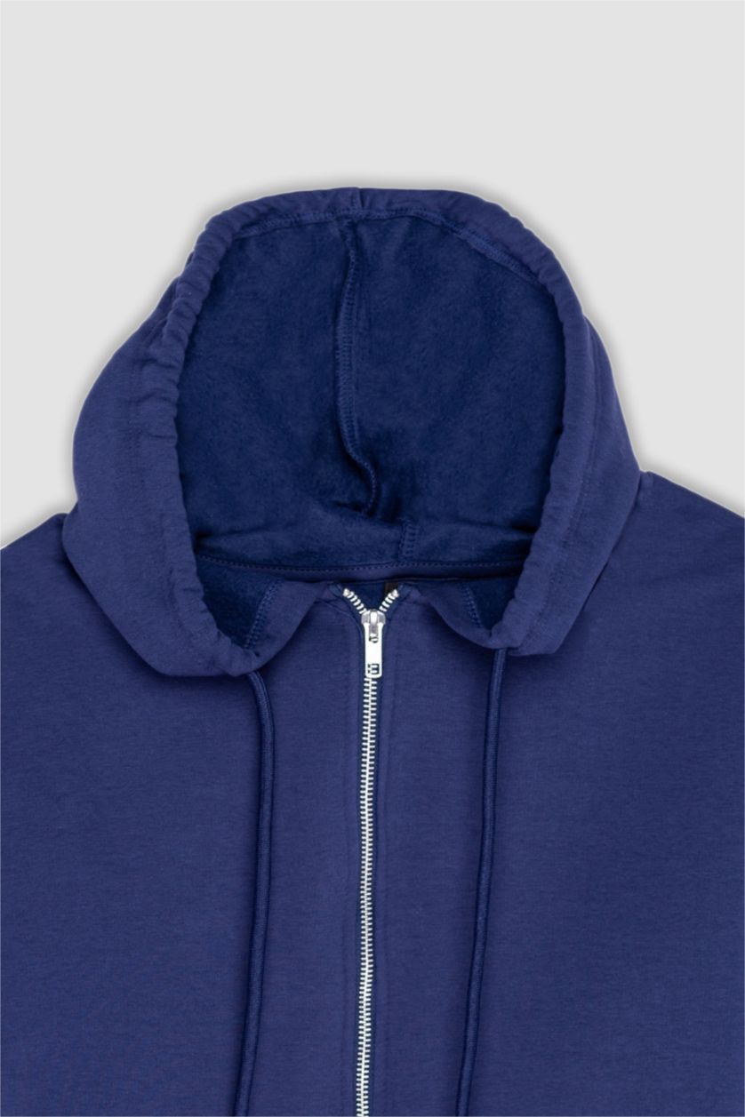 WOMAN NAVY Relax Fit Hooded Thick Fabric Cardigan