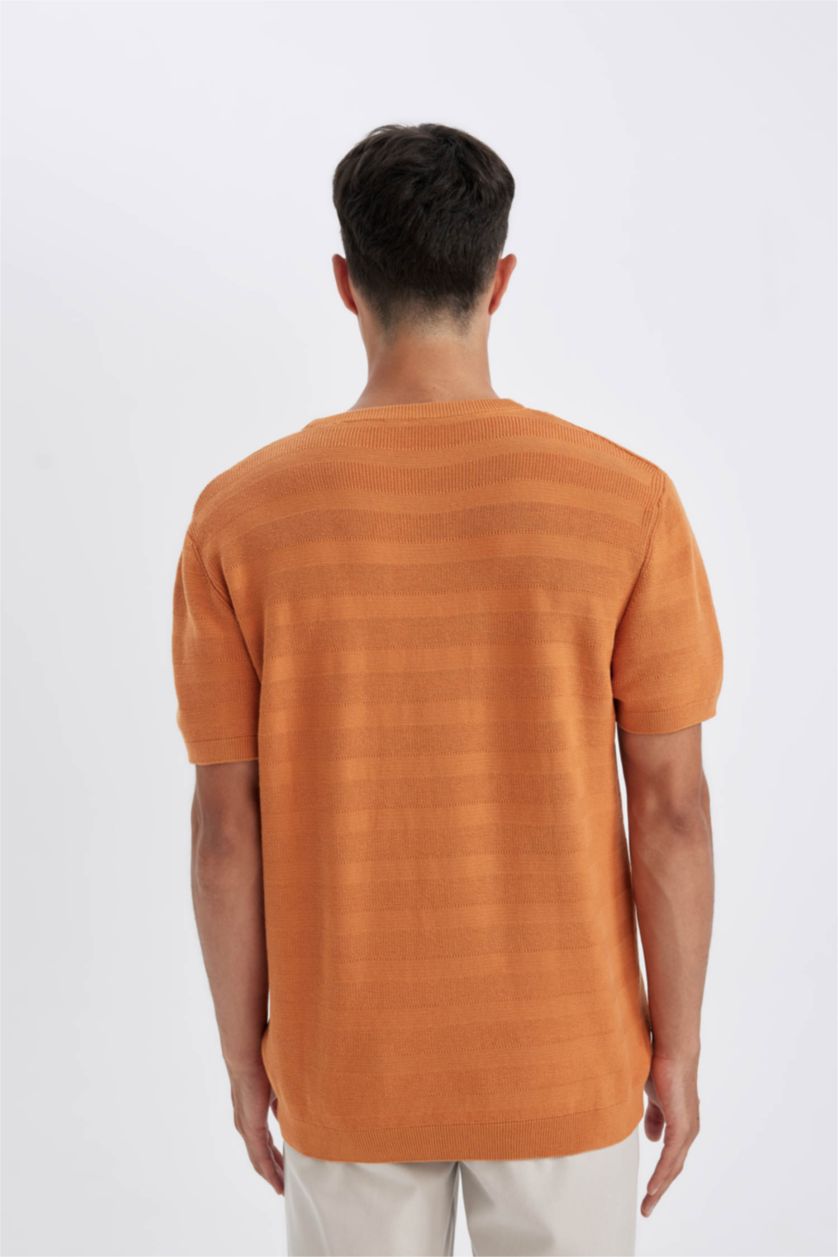 Erkek Koyu Turuncu Standart Fit Bisiklet Yaka Pamuklu Kısa Kollu Tişört
